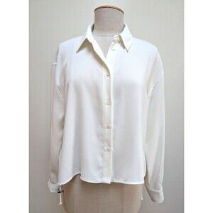 Zara Womens White Button Front Blouse Top Long Sleeve Ivory White Size M